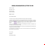 Email Resignation Letter to HR example document template