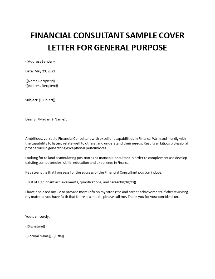 financial consultant sample cover letter template