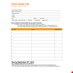 Event Guest List Template - Create, Manage, and Track Guests with Ease example document template