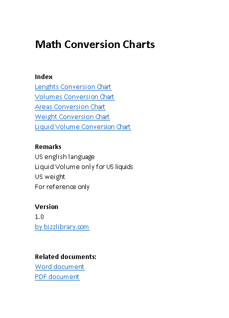 conversion chart excel example