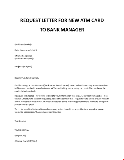 Request letter for new ATM card