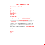 Company Offer Letter Template - Professionally Formatted PDF Sample example document template