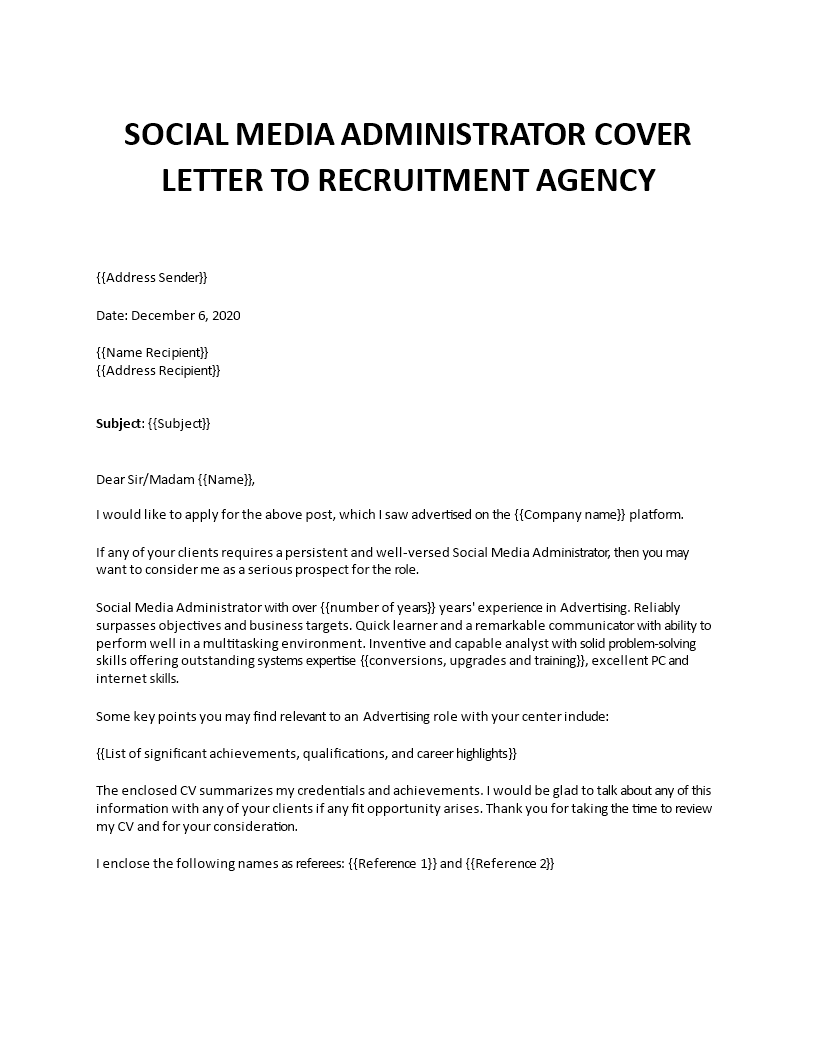 cover letter for a social media job