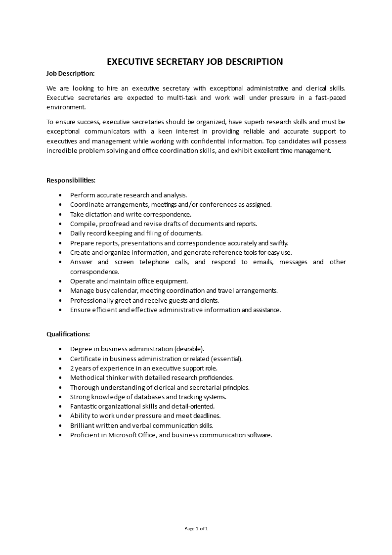 executive secretary job description