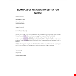 Resignation Letter for Nurse example document template
