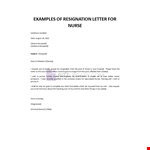 Resignation Letter for Nurse example document template 