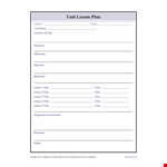 Printable Unit Lesson Plan Template Blank example document template