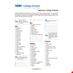 Ultimate College Packing Checklist: Essential Items for College Students example document template