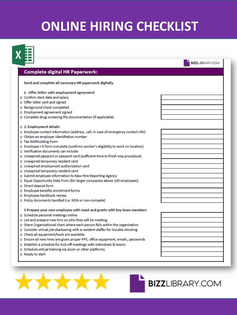 online new hire checklist template