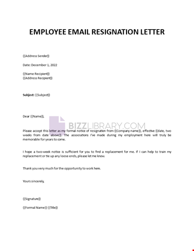 Resignation letter by email