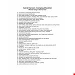 Harvest Camping Checklist example document template