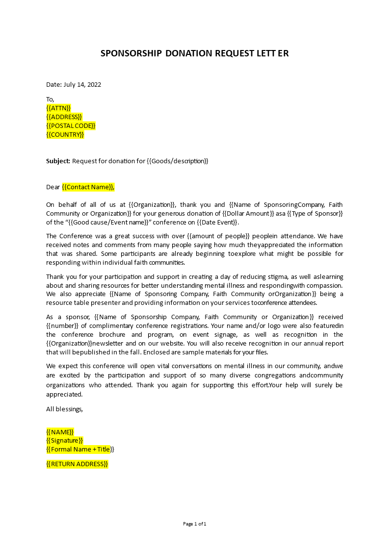 sponsorship donation request letter template