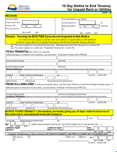 Printable Eviction Notice for Unpaid Rent - Notice for Landlord, Tenant, and Tenancy