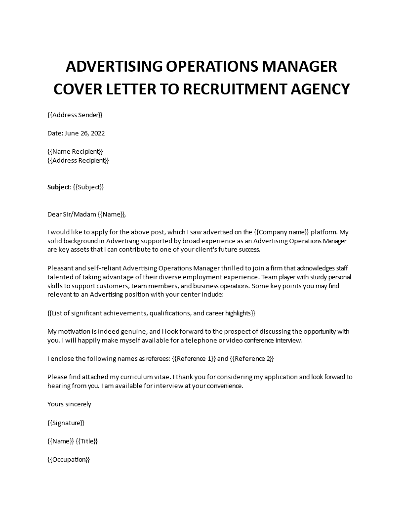 operations manager advertising cover letter