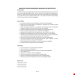 Manufacturing Engineering Manager Job Description example document template