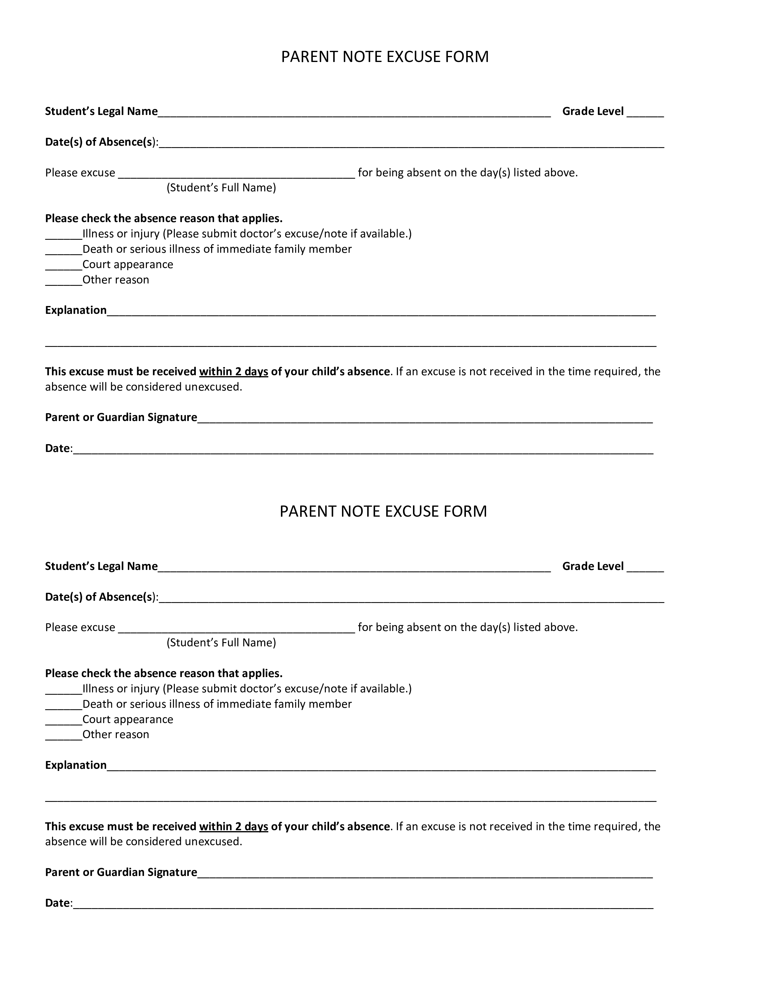 Parent Note