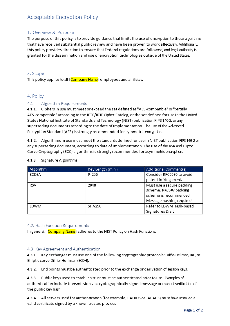 acceptable encryption policy template
