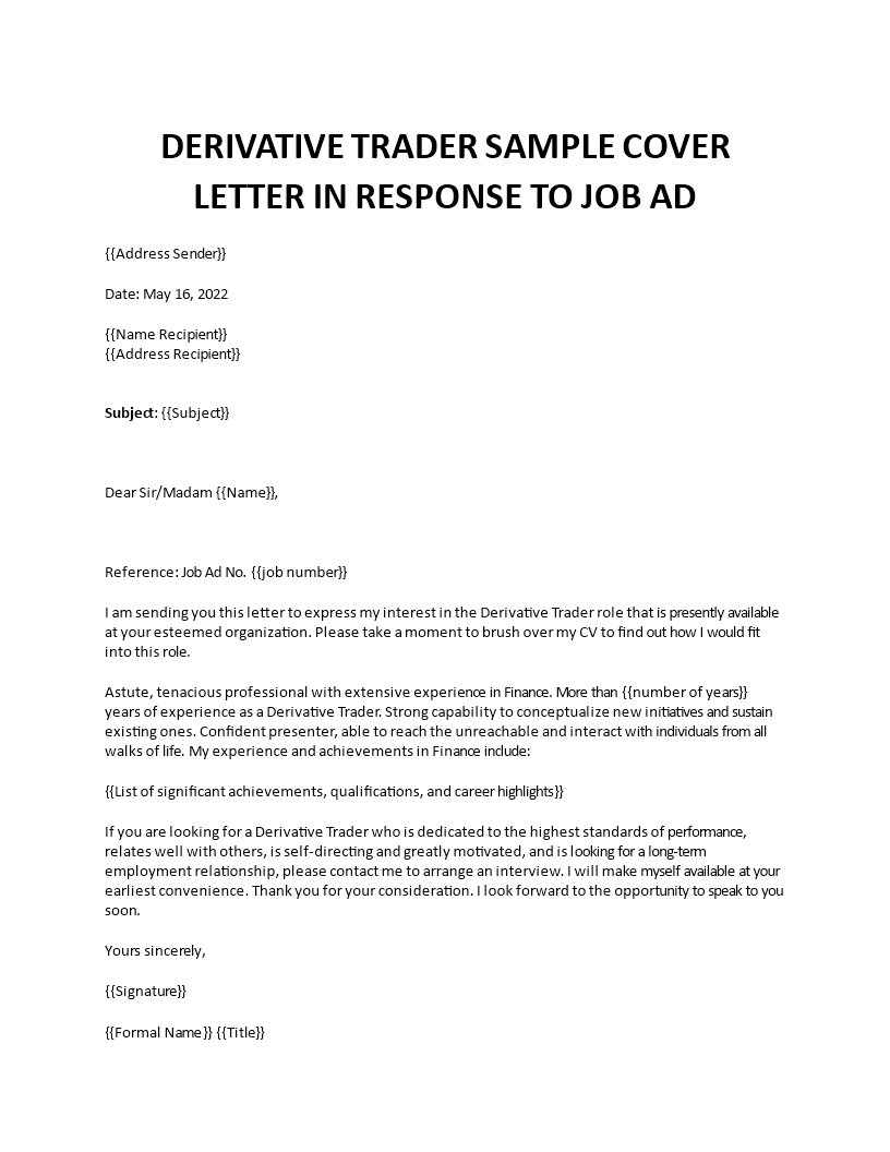 derivative trader application letter Main Image derivative trader application letter