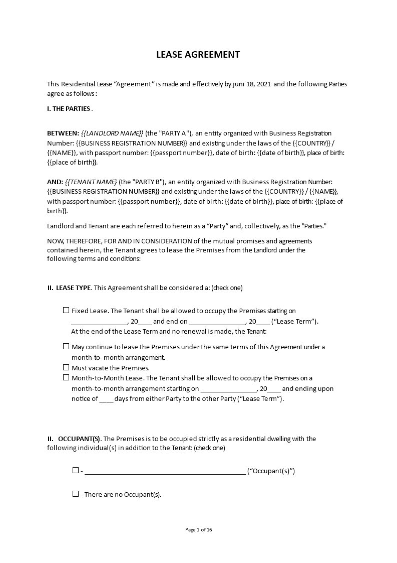 lease agreement template