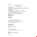 Mechanical Marketing Engineer Resume example document template