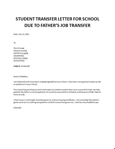 Student Transfer Letter for School