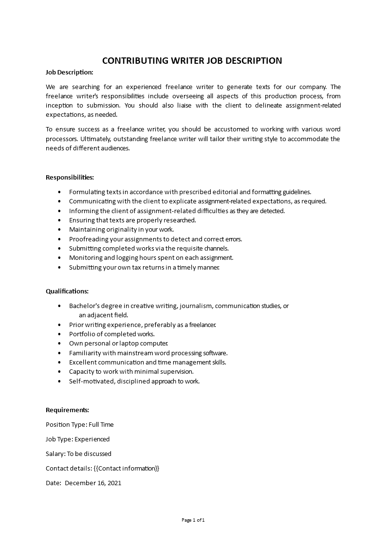 contributing writer job description Main Image contributing writer job description
