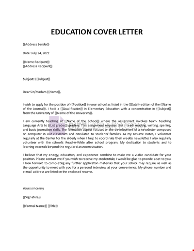 Letter of Application for Teachers