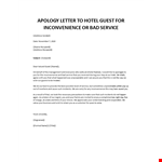 Apology Letter to Hotel Guest for inconvenience example document template