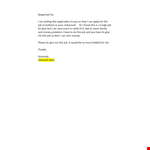 Application for the Position of Waitress example document template