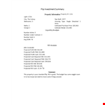 Flip Investment Summary Template example document template