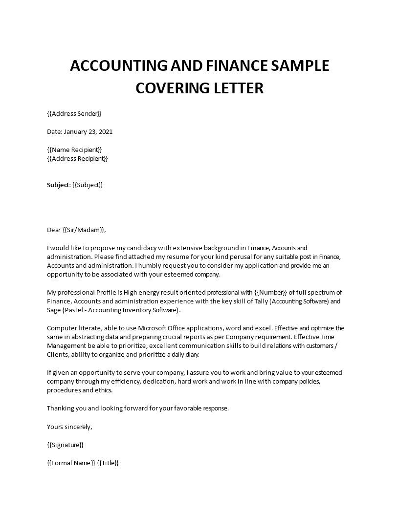 finance cover letter example template