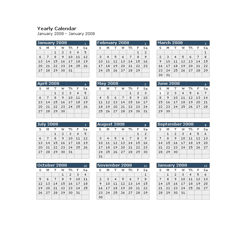 Free Excel Yearly Calendar Template