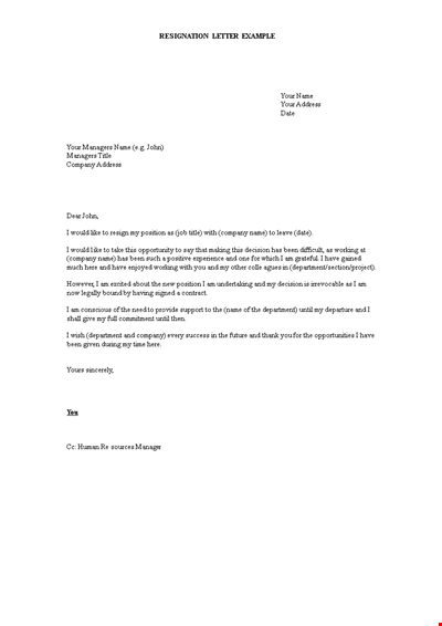 Current Job Resignation Letter Template