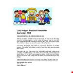 Preschool Newsletter Template | Monthly Updates for Families & Children | Customize Easily example document template
