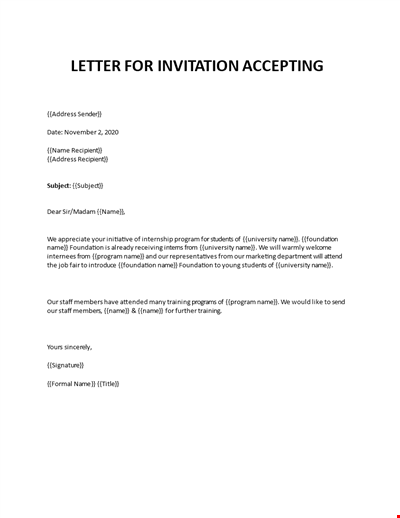 Acceptance letter for training invitation