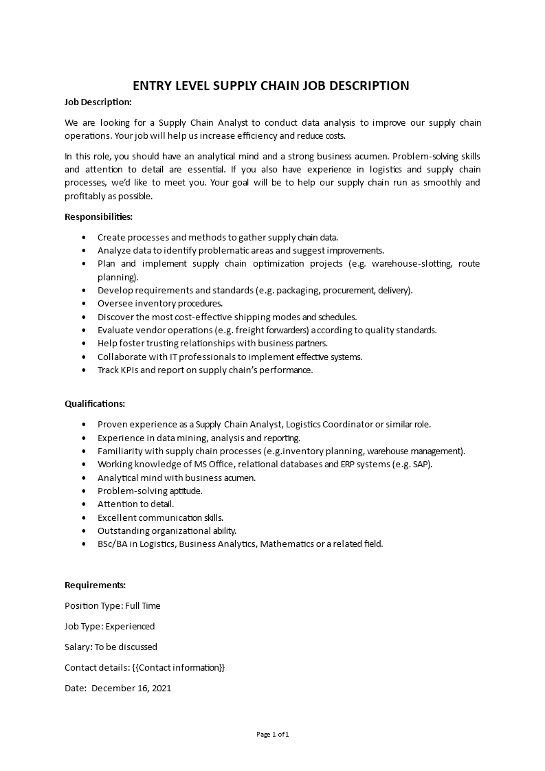 supply chain entry level job description Main Image supply chain entry level job description