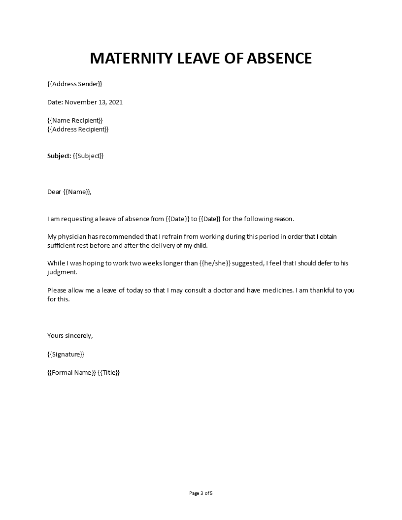 maternity leave request letter example