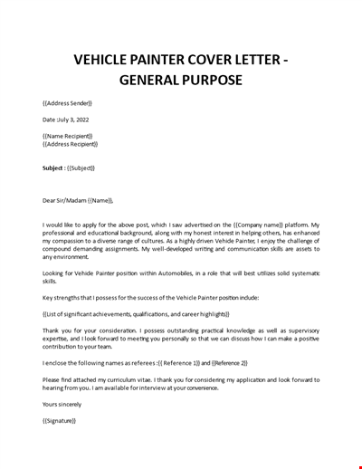 Vehicle Painter cover letter