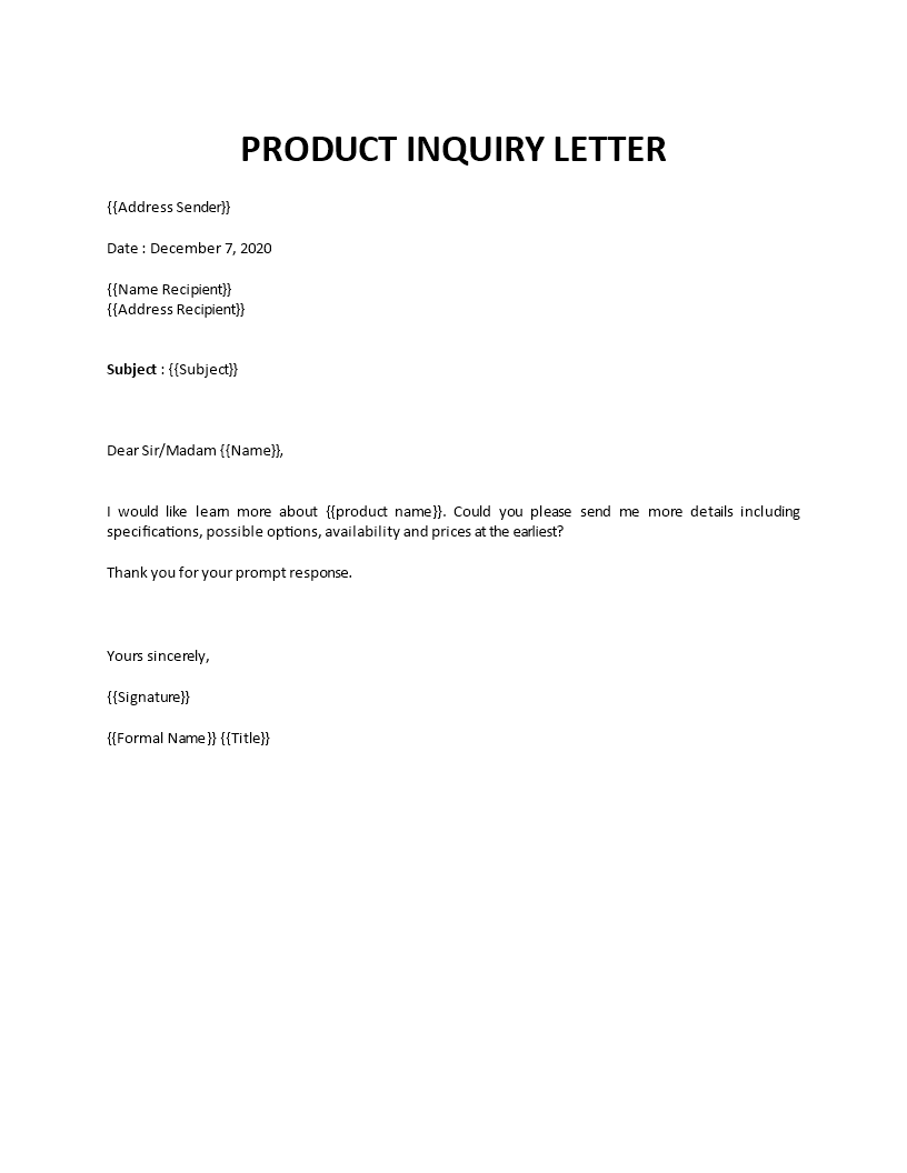 product inquiry letter