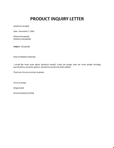 Product Inquiry Letter