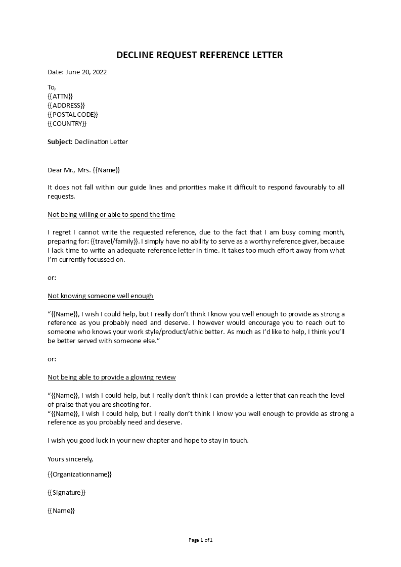 decline recommendation request letter Main Image decline recommendation request letter
