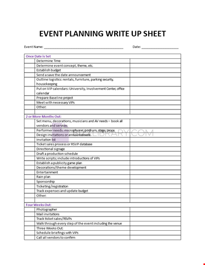 Event Planning Write Up Sheet