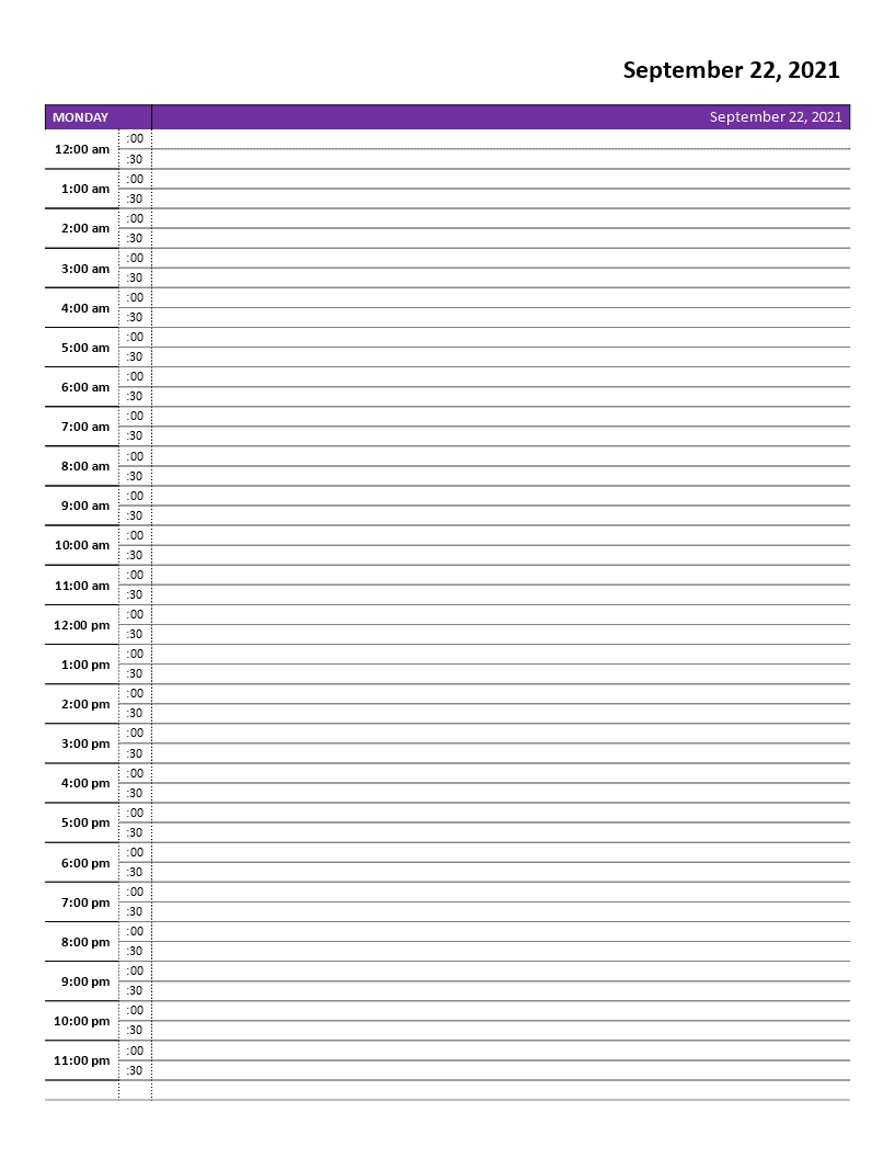 hourly daily calendar