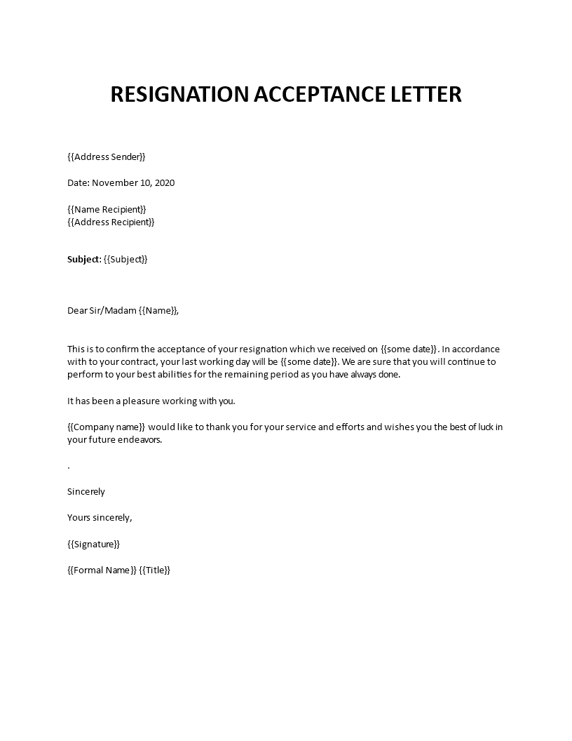 accepting resignation letter