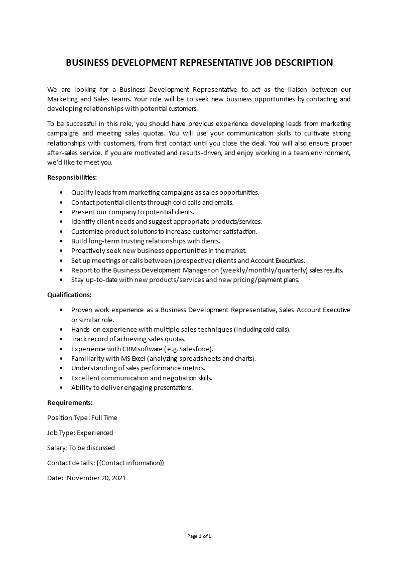business development representative job description Main Image business development representative job description