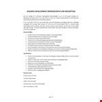 Business Development Representative Job Description example document template
