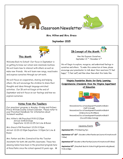 One Page Classroom Newsletter Template