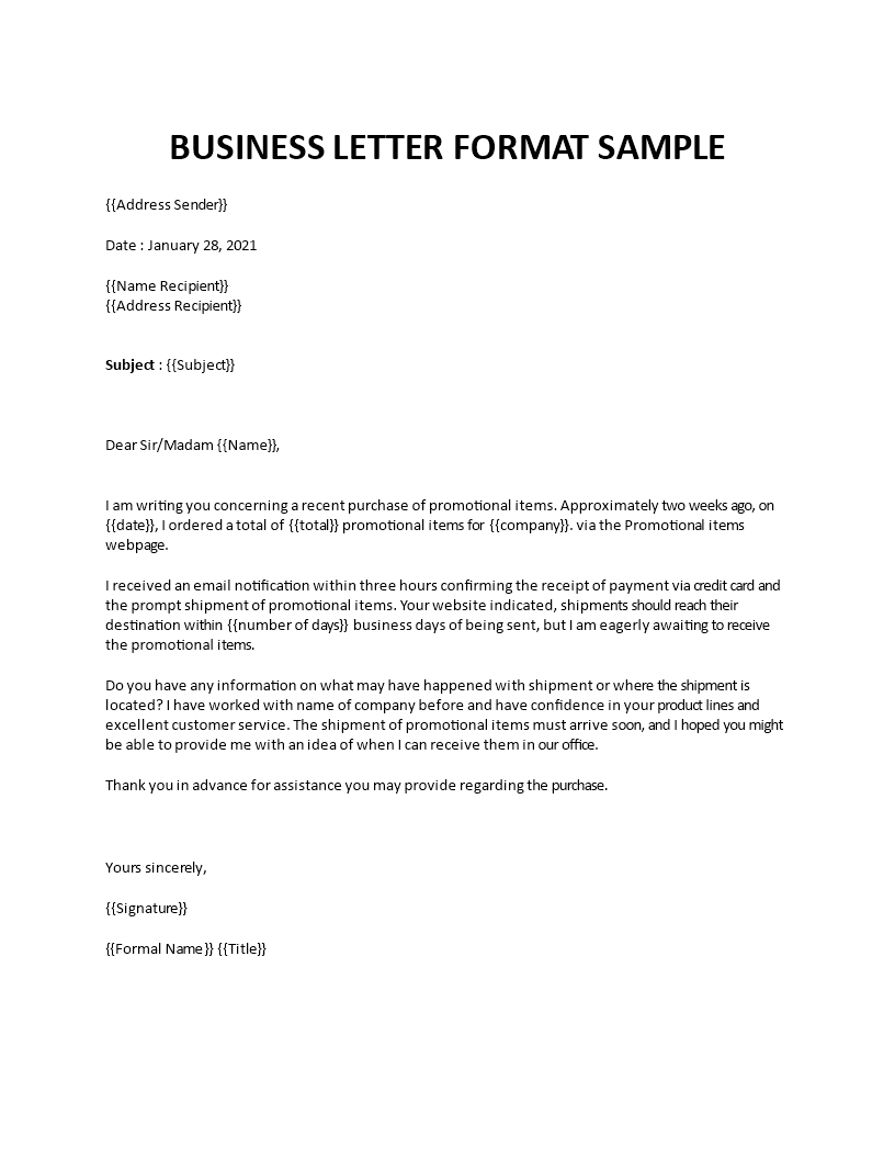 business letter format sample