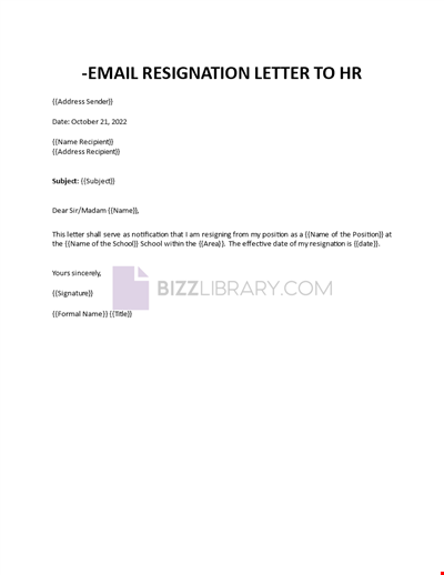 HR Resignation Letter via email