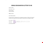 HR Resignation Letter via email example document template